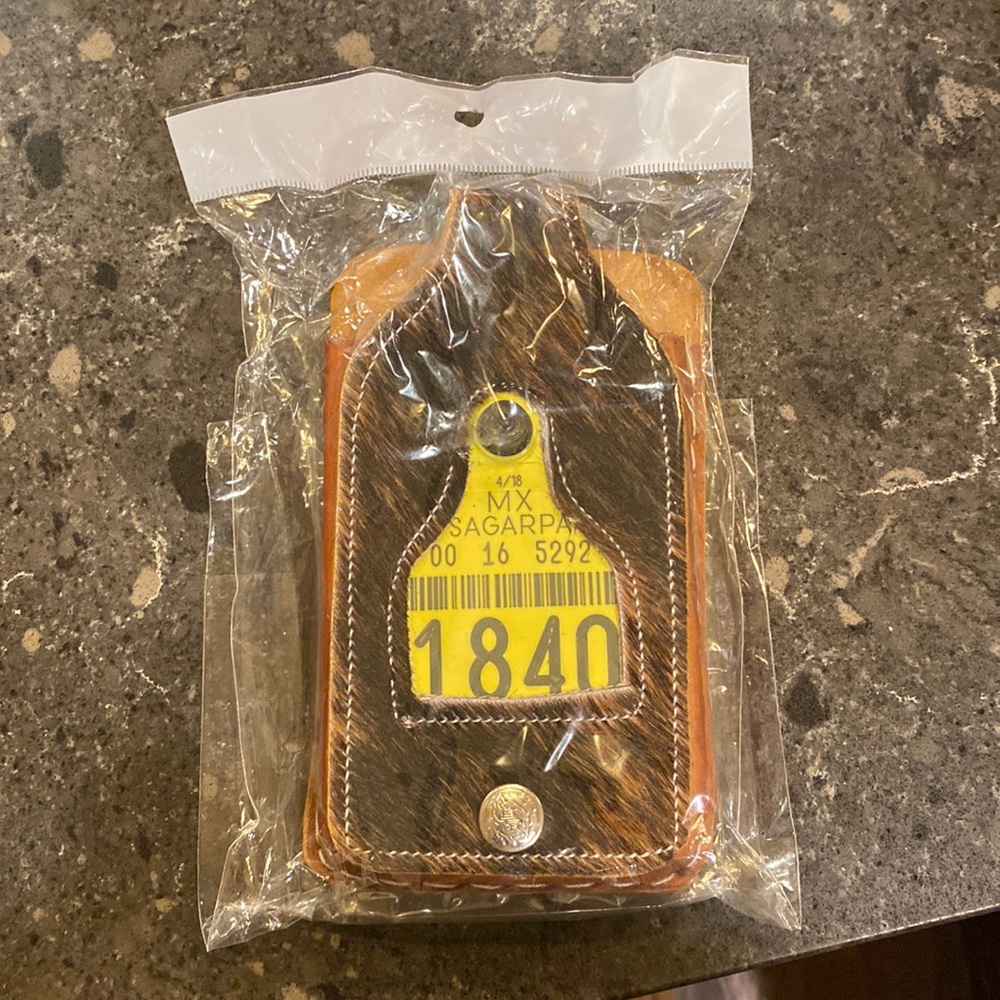 Mexican Western Cow Hair Phone Holster with Cow Tag Number
